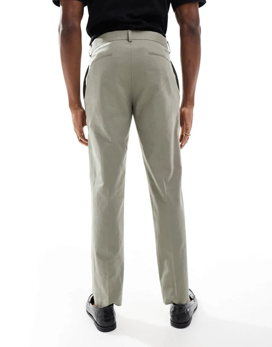 ASOS DESIGN linen blend slim suit trousers in khaki