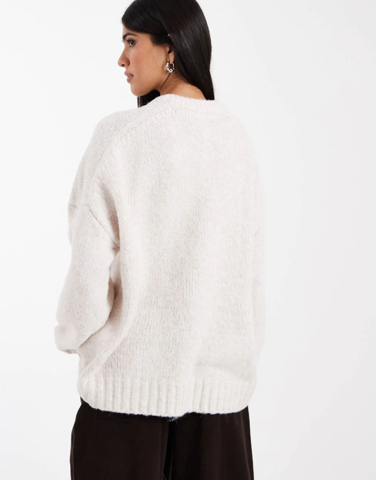 ASOS DESIGN oversized crew neck sweater with curved hem in cream