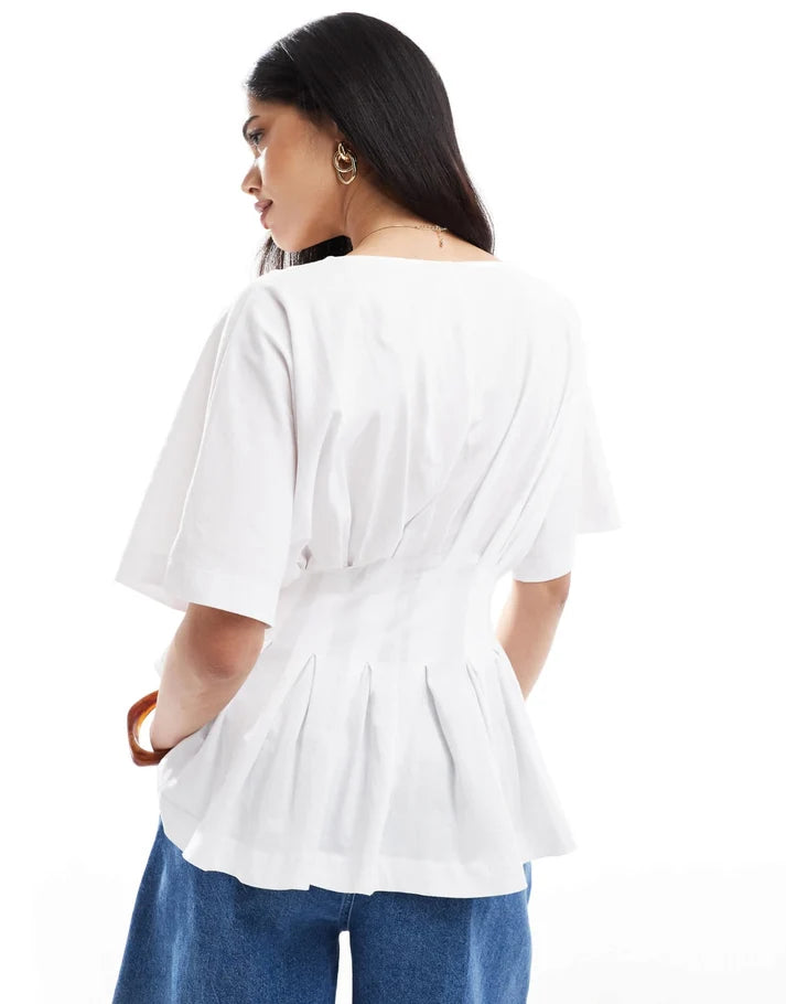 ASOS DESIGN pleated v-neck blouse in white