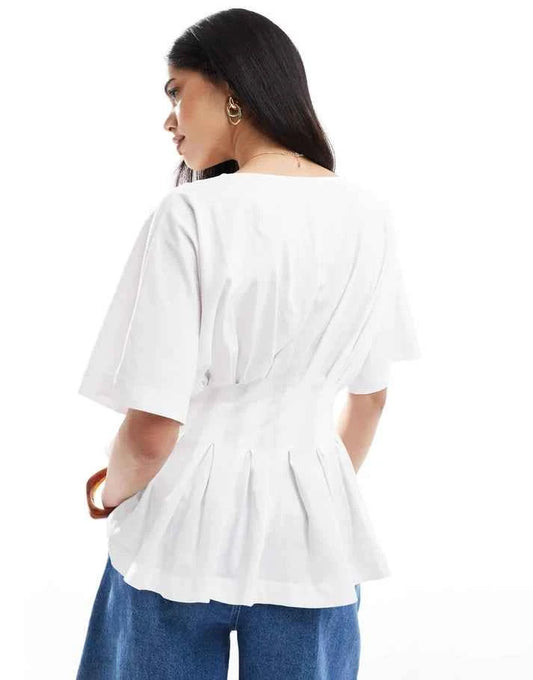 ASOS DESIGN pleated v-neck blouse in white