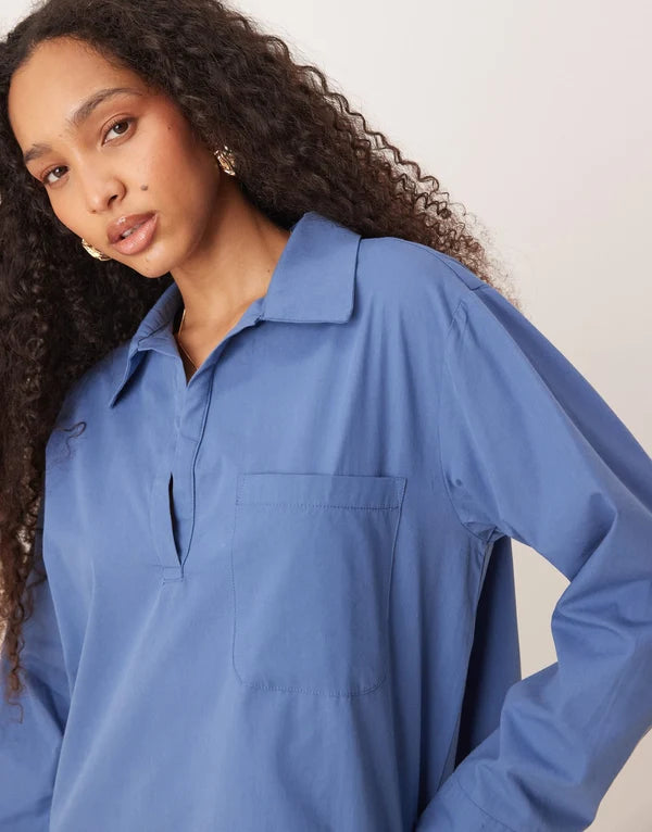 ASOS DESIGN poplin collared patch pocket shirt in blue