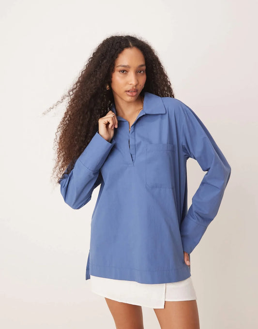 ASOS DESIGN poplin collared patch pocket shirt in blue