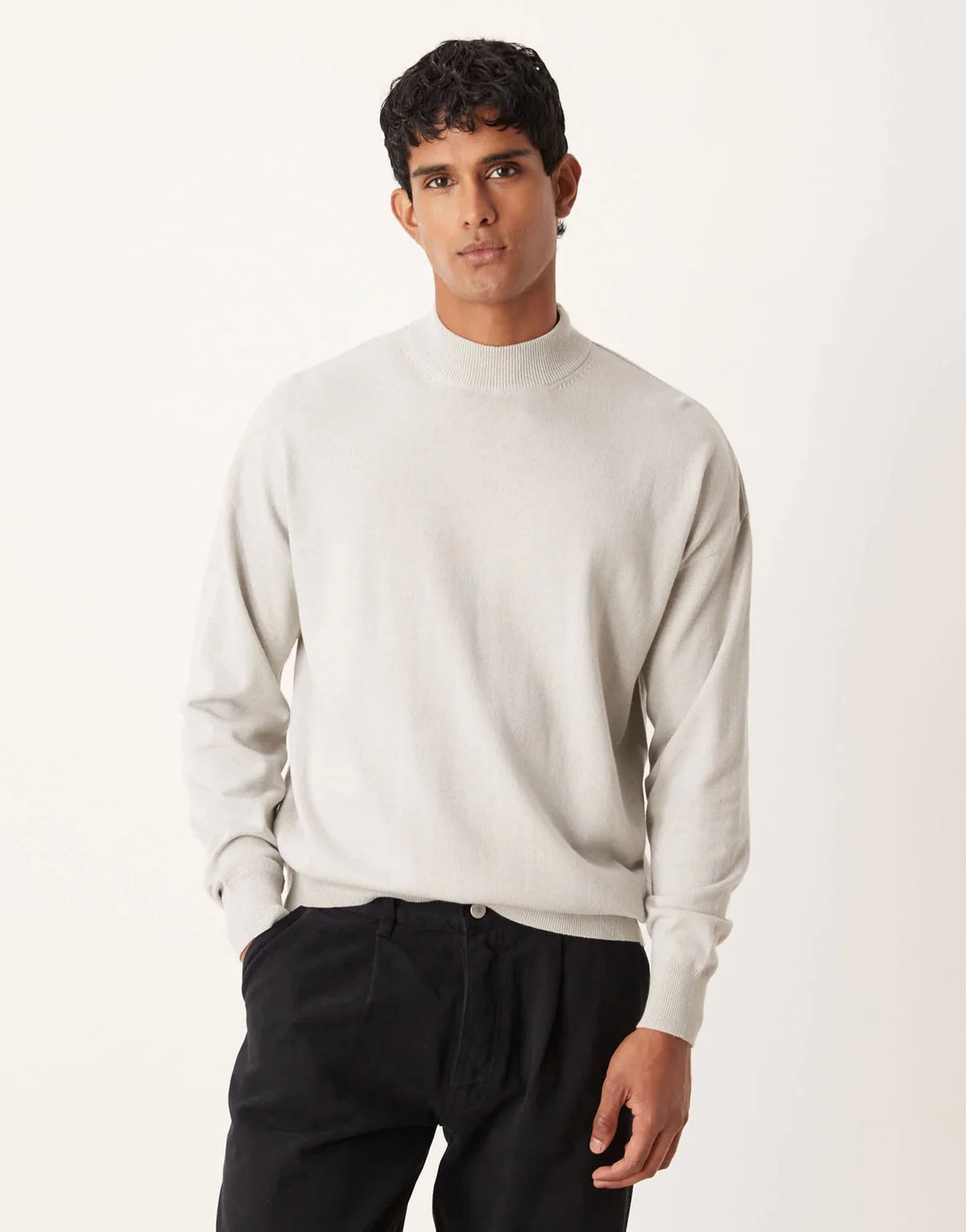 ASOS DESIGN relaxed long sleeve knitted turtle neck t-shirt in light grey marl
