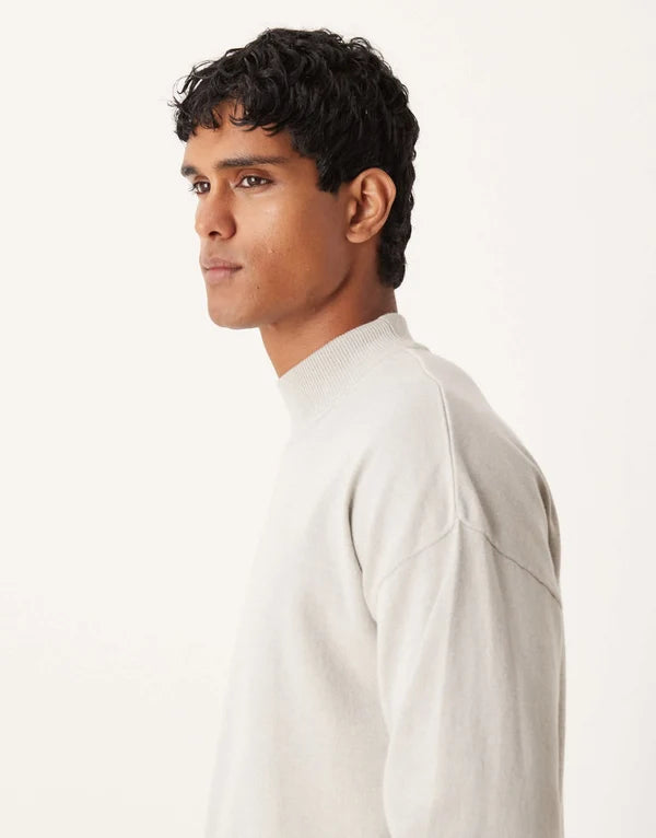 ASOS DESIGN relaxed long sleeve knitted turtle neck t-shirt in light grey marl