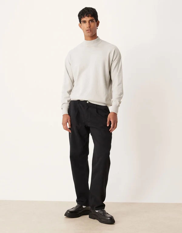 ASOS DESIGN relaxed long sleeve knitted turtle neck t-shirt in light grey marl