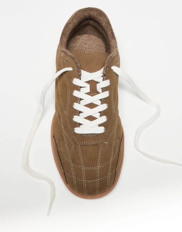 ASOS DESIGN retro trainers in brown with gum sole