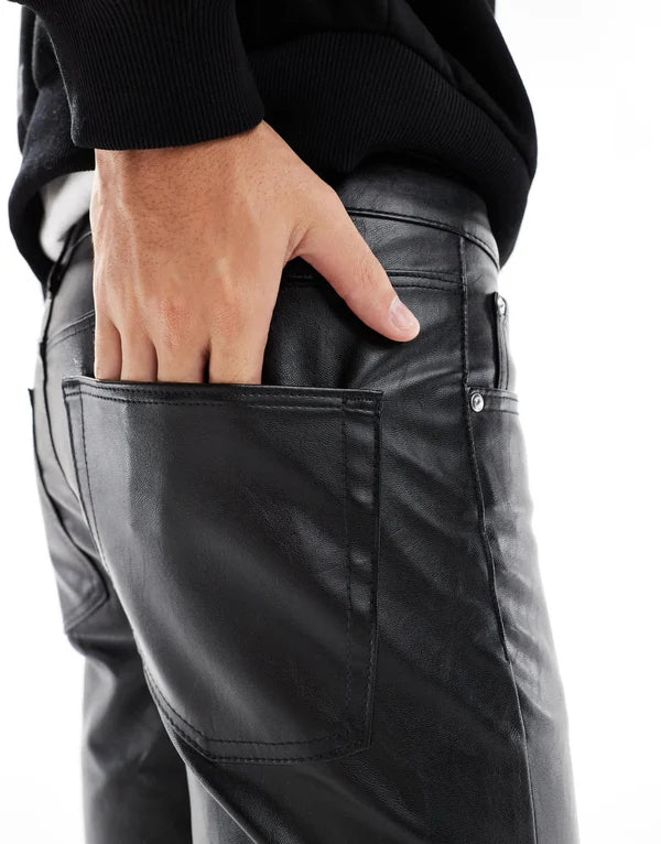 ASOS DESIGN skinny leather look trouser in black