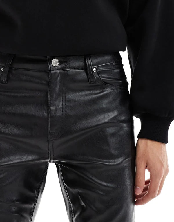 ASOS DESIGN skinny leather look trouser in black