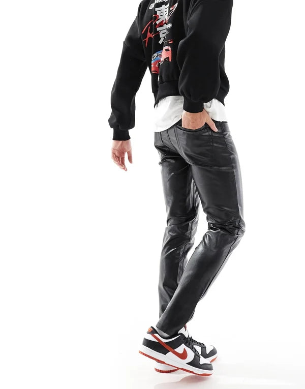 ASOS DESIGN skinny leather look trouser in black
