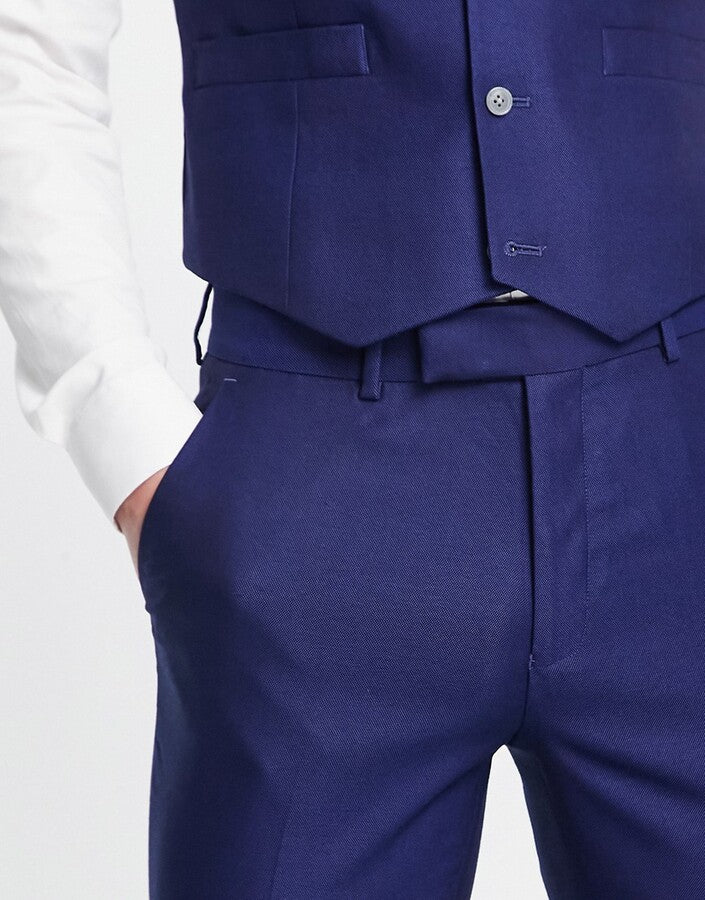 Smart Oxford Skinny Suit Trousers In Navy