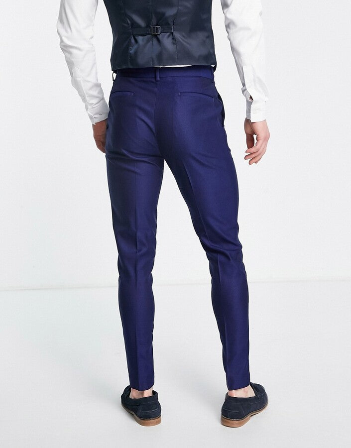 Smart Oxford Skinny Suit Trousers In Navy