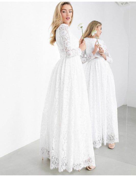 Grace Lace Long Sleeve Crop Top Maxi Wedding Dress