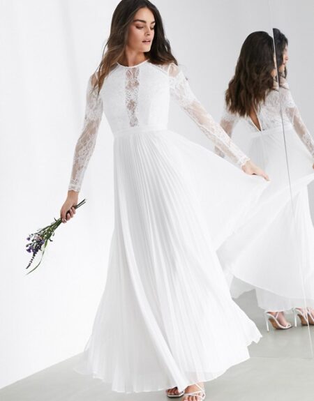 Iris Long Sleeve Lace Bodice Maxi Wedding Dress