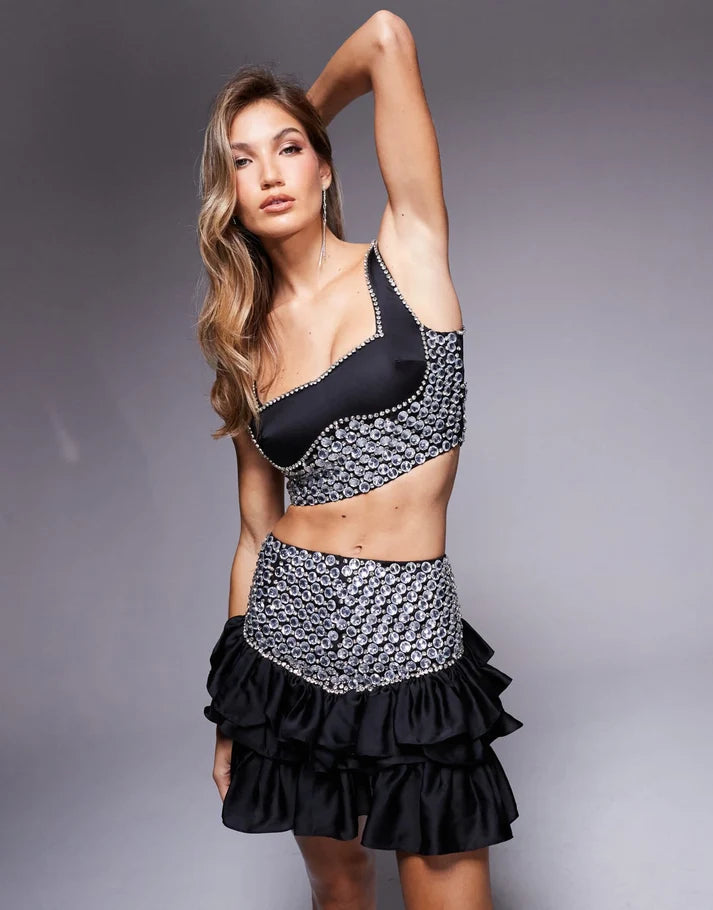 ASOS LUXE co-ord embellished gem mini skirt in black