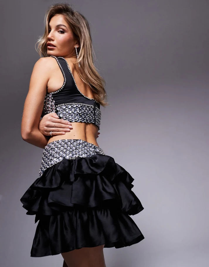 ASOS LUXE co-ord embellished gem mini skirt in black