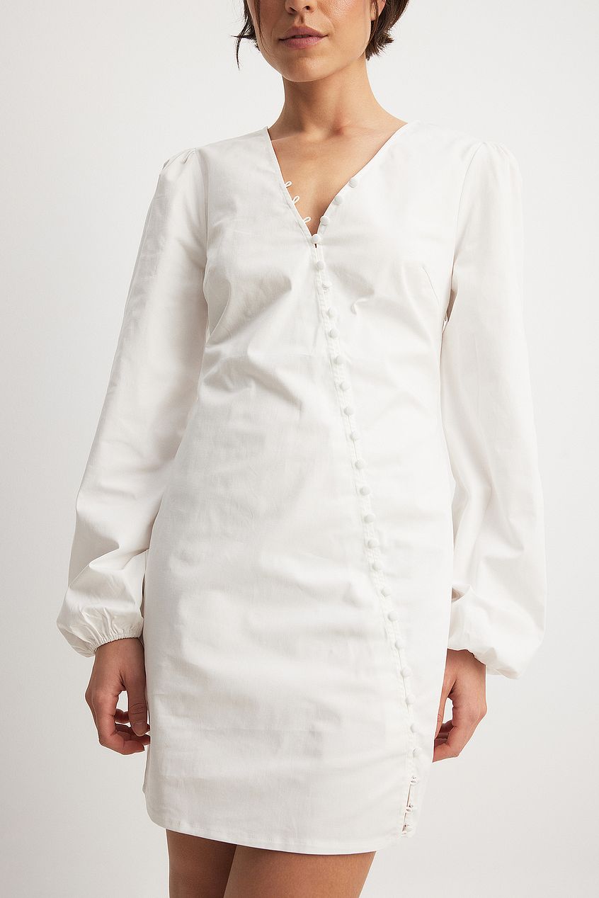 Asymmetric Buttoned Long Sleeve Mini Dress