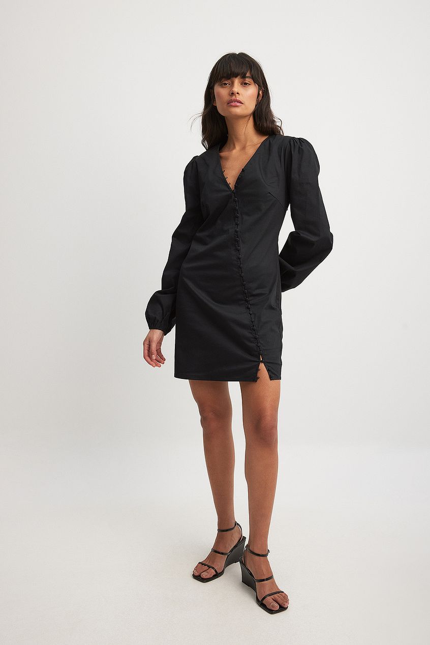 Asymmetric Buttoned Long Sleeve Mini Dress