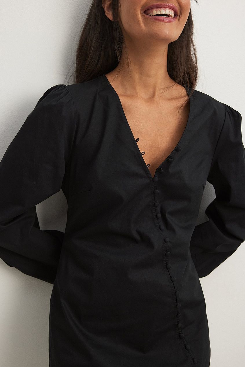 Asymmetric Buttoned Long Sleeve Mini Dress