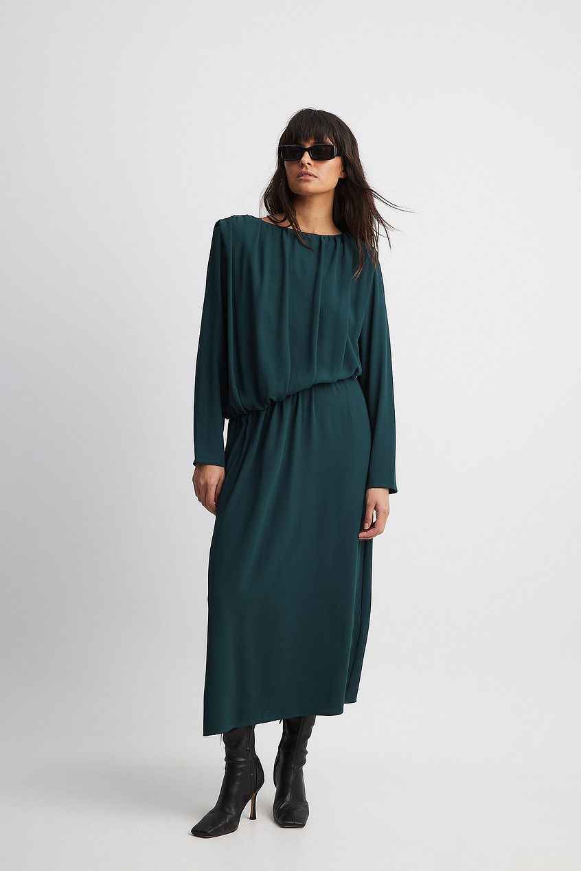Na-kd Asymmetric Waist Draped Midi Dress