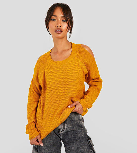 Boohoo - Cold Shoulder Moss Stitch Sweater