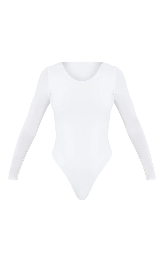 Cream Basic Slinky Long Sleeve Bodysuit