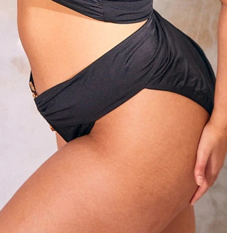 Plus Black Hammered Trim Bikini Bottoms