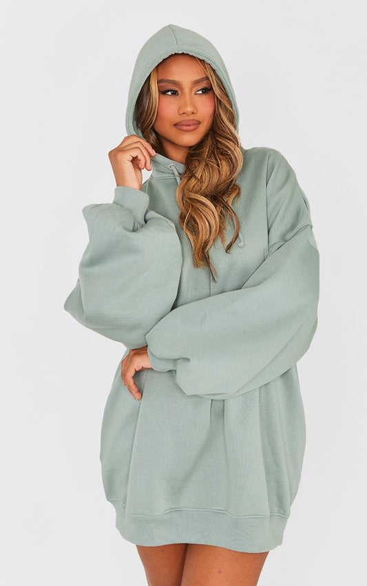 Sea Green Oversized Hooded Sweat Jumper Dress