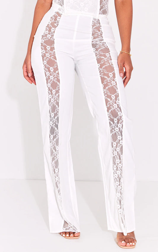 Shape White Lace Insert Woven Straight Leg Pants