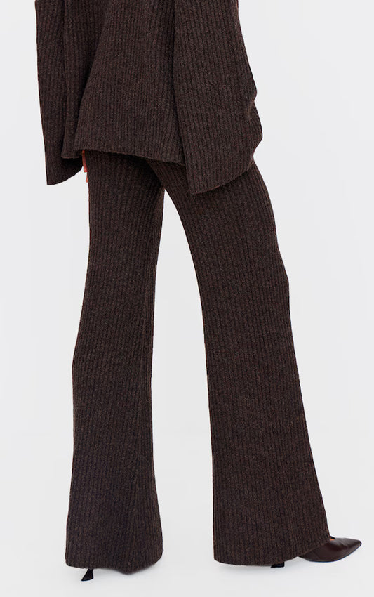 Tall Chocolate Luxe Rib Knit Wide Leg Trousers