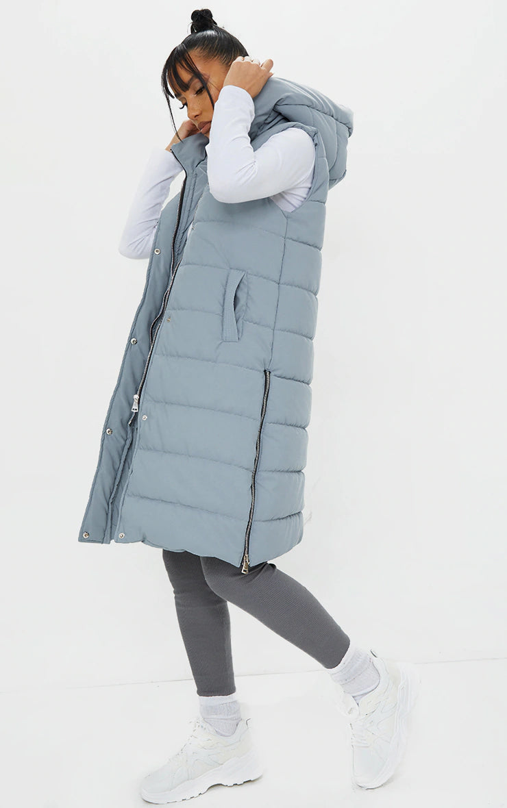 GREY PANEL PADDED LONGLINE VEST