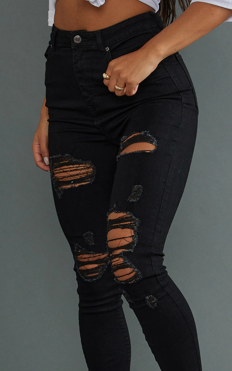 Black Ripped 5 Pocket Skinny Jeans