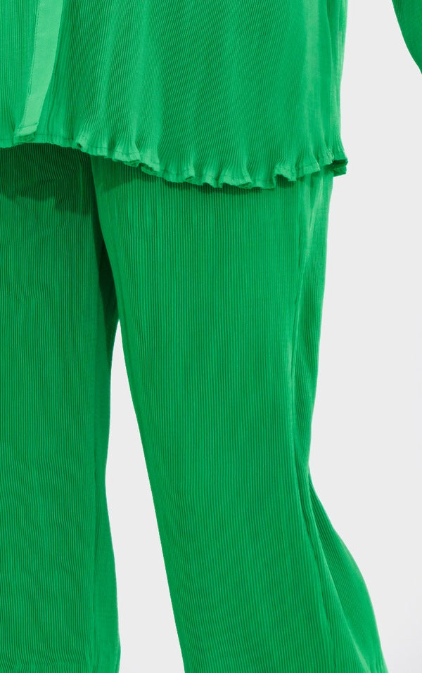 Bright Green Plisse High Waisted Wide Leg Pants