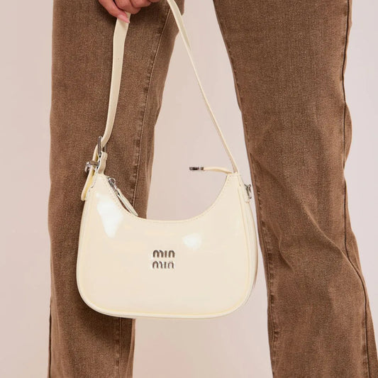 Shanon Logo Detail Shaped Shoulder Bag In White Patent