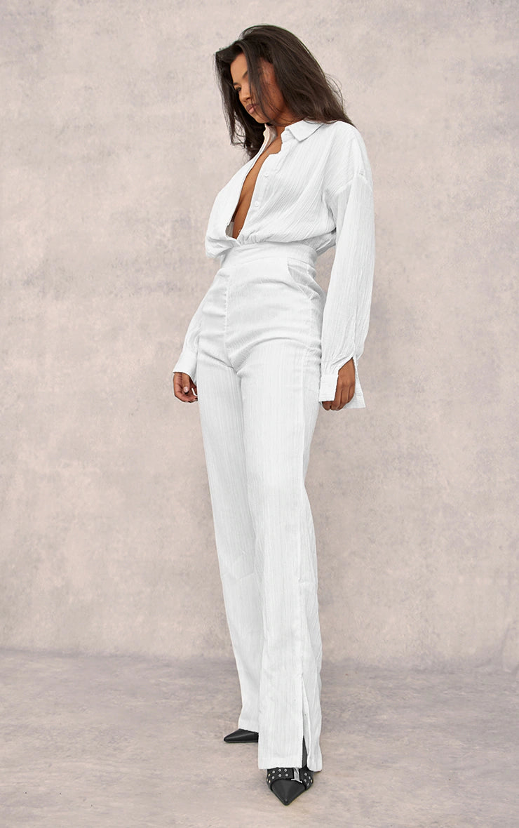 WHITE LINEN LOOK DRAPE JUMPSUIT