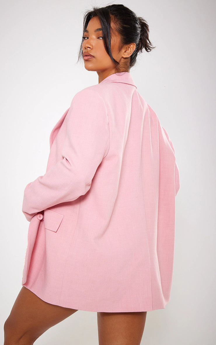 Pink Woven Oversized Curved Hem Boxy Blazer