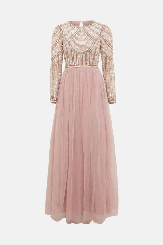 Pearl Embellished Bodice Bridesmaids Tulle Skirt Dress