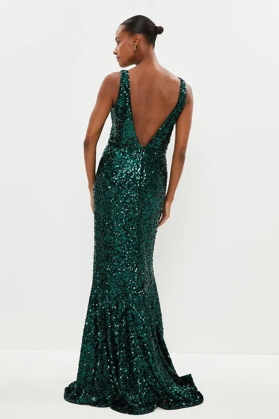 Sequin Fishtail Maxi Dress