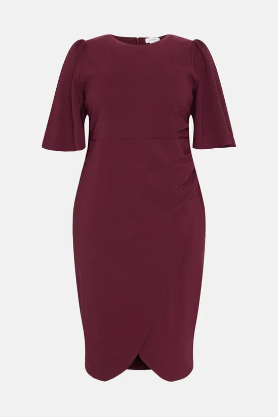 Plus Size Flare Sleeve Crepe Wrap Pencil Dress