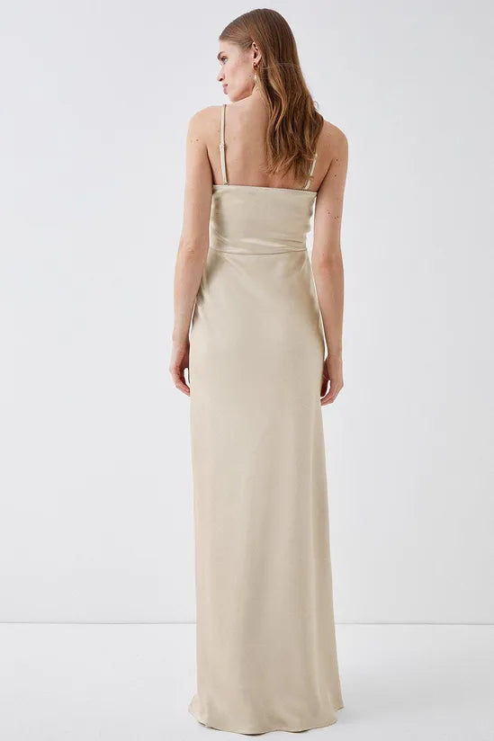 Premium Satin Ruche Bridesmaid Dress With Removable Straps