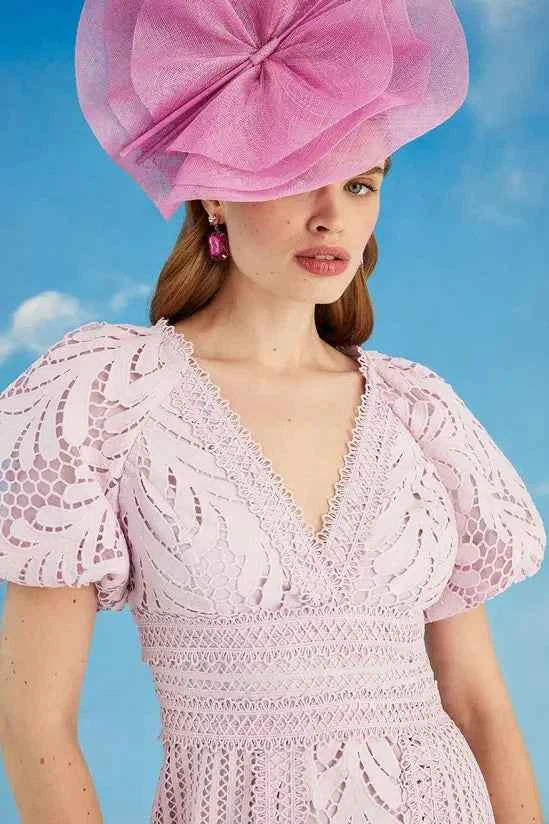 Coast - Lisa Tan Puff Sleeve Lace Pencil Dress