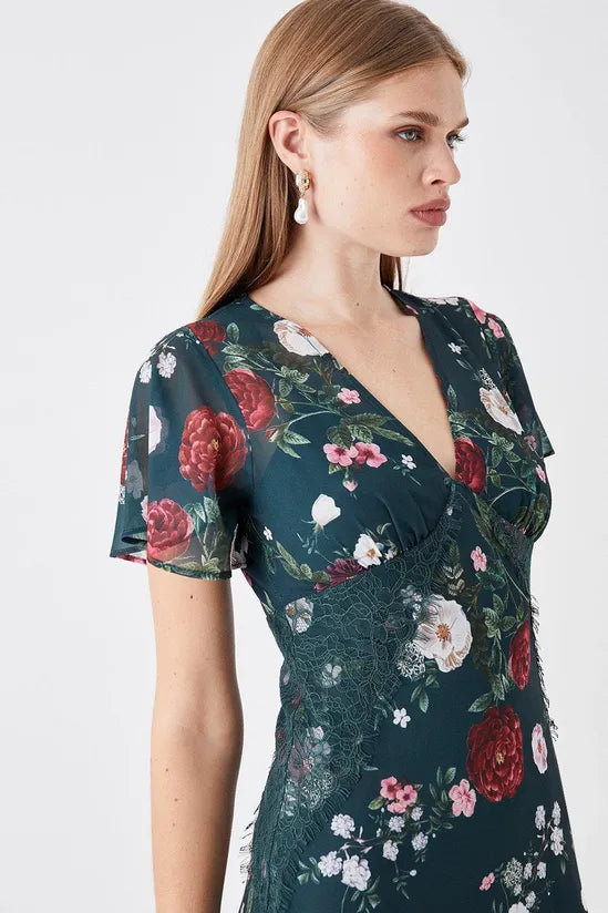 Sophie Habboo Lace Trim Printed Midi Dress