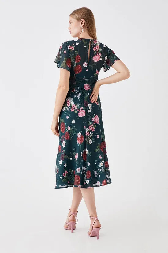 Sophie Habboo Lace Trim Printed Midi Dress