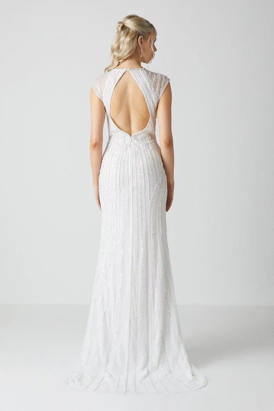 Embellished Cap Sleeve Linear Embellished Wedding Dress