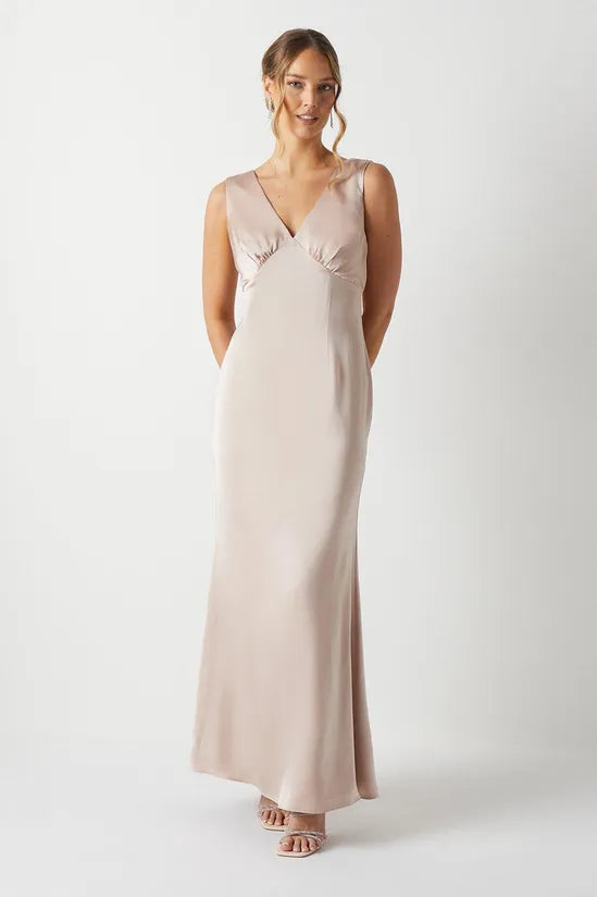 Coast Bow Back V Neck Satin Bridesmaid Dress