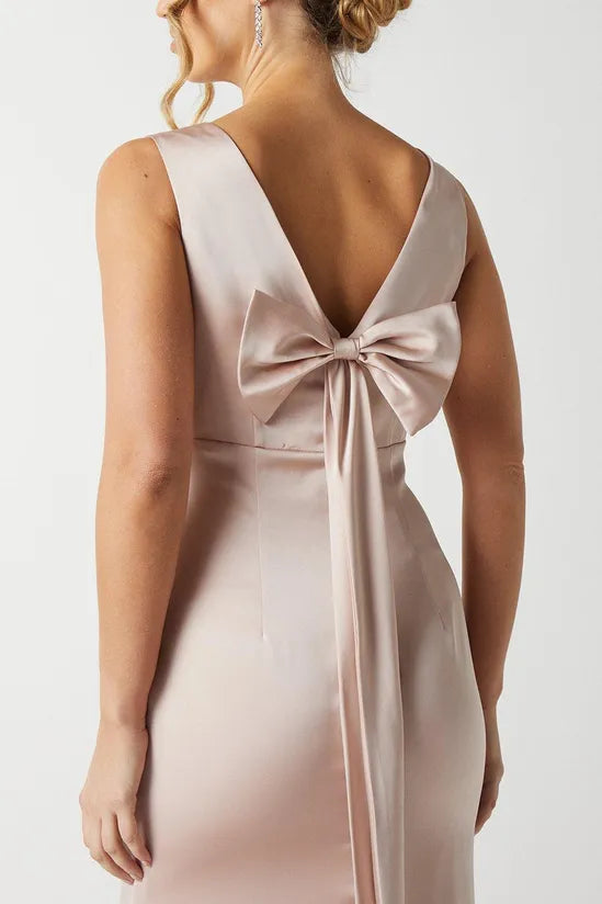 Coast Bow Back V Neck Satin Bridesmaid Dress