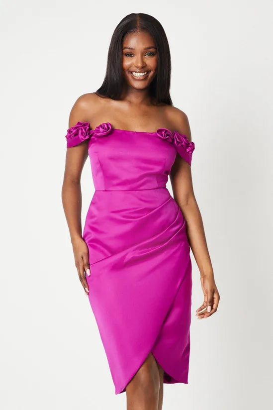 Corsage Neckline Satin Pencil Dress