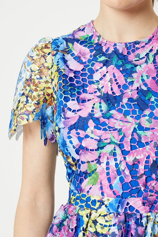 Printed Lace Midi Dress