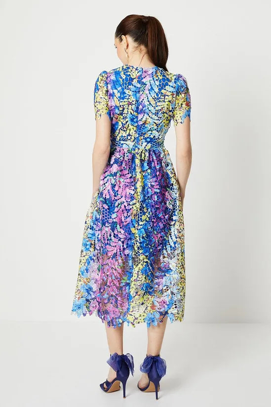 Printed Lace Midi Dress