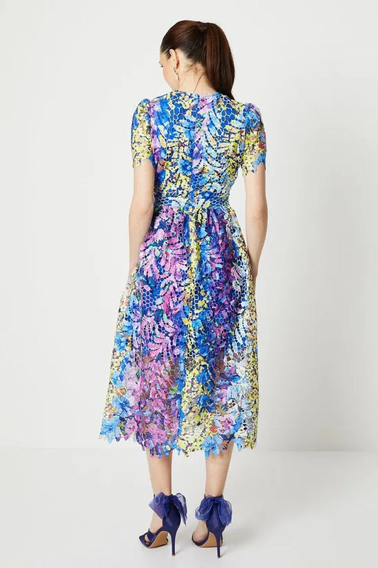 Printed Lace Midi Dress