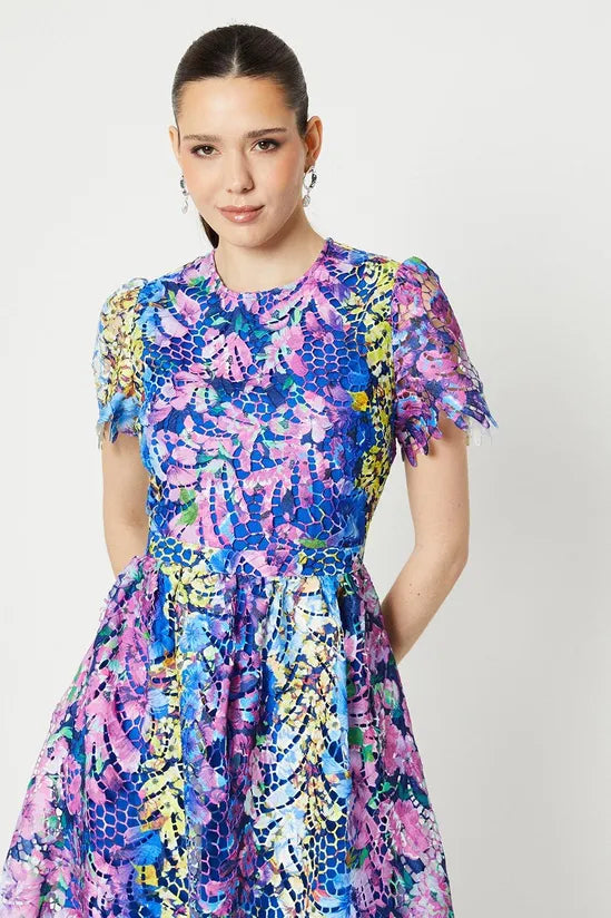 Printed Lace Midi Dress